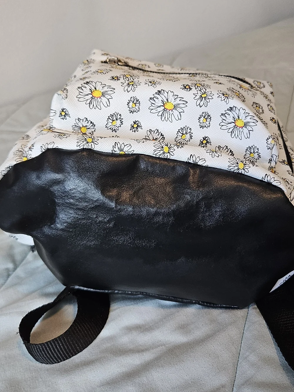 White Daisy Print Mini Backpack with Yellow Accents